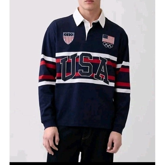 GAP Other - GAP Team USA Rugby Shirt Top Navy Blue Long Sleeve Large Olympics Logo Stripes